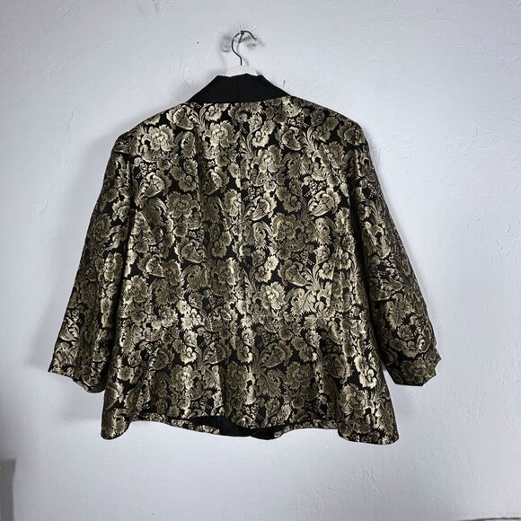 Nipon Boutique Womens Blazer Black Gold Floral Brocade Shawl Collar Size 20W - Picture 2 of 9